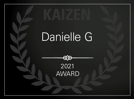 Kaizen Award 2021 Winner Danielle G certificate. 