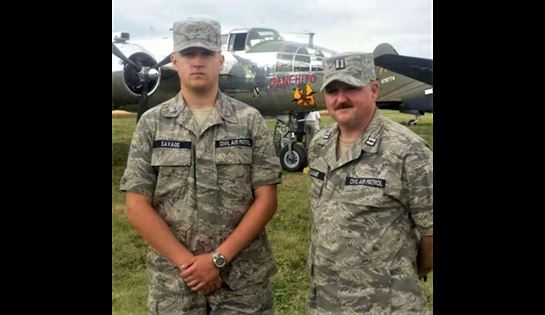 Steve Savage and Son in front of B-12 Mitchell Bomber