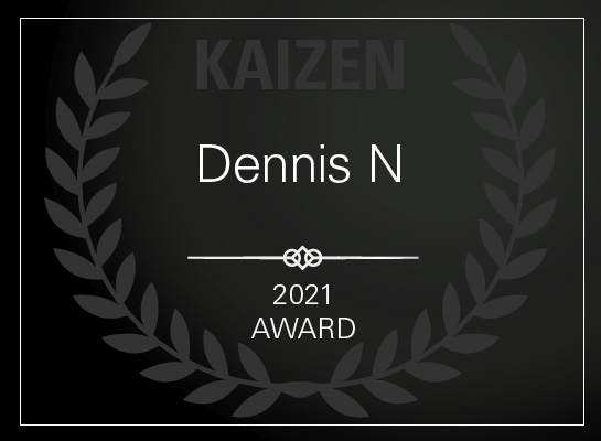 Kaizen Award 2021 Winner Dennis N certificate. 